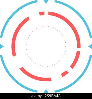 Konzentrische Kreise mit Pfeilen und gepunkteten Linien erzeugen ein modernes, technologisches Ladesymbol, das Fortschritt, Datenübertragung oder Systemaktivität angibt Stock Vektor