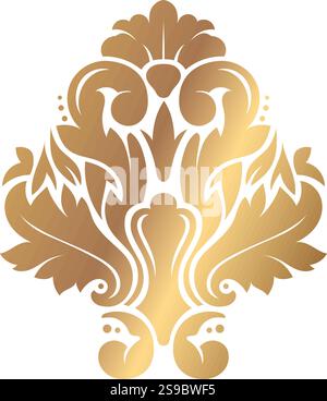 Raffiniertes goldenes Blumenmuster mit verzierten, symmetrischen Mustern. Das elegante Motiv kombiniert Blätter und Kurven und schafft eine luxuriöse und dekorative Ästhetik, die für verschiedene Anwendungen geeignet ist Stock Vektor