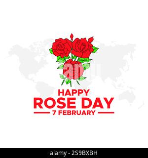 Happy Rose Day Post und Grußkarte. 7. Februar - Rose Day Lineart der Valentinswoche Minimal Vektor Illustration Happy Rose Day gehalten am 07. Februar Stock Vektor