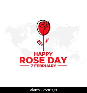Happy Rose Day Post und Grußkarte. 7. Februar - Rose Day Lineart der Valentinswoche Minimal Vektor Illustration Happy Rose Day gehalten am 07. Februar Stock Vektor