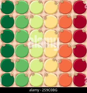Nahtloses Muster mit Tablett mit Weihnachtsbaumkugeln. Hintergrund des Farbvektors. Stock Vektor