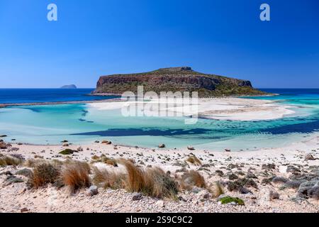 Strand von Balos, Halbinsel Gramvoussa, Präfektur Hania, Kreta. Griechenland Stockfoto