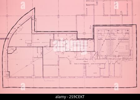 Architektonischer Hintergrund. Teil des Architekturprojekts, Architekturplan eines Büros Stockfoto
