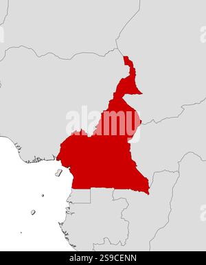 Karte von Kamerun und naheliegenden Ländern, Kamerun ist rot markiert. Stock Vektor