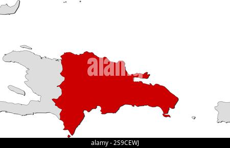 Karte der Dominikanischen Republik und der nahe gelegenen Länder, Dominikanische Republik ist rot hervorgehoben. Stock Vektor