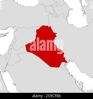 Karte des Irak und der nahe gelegenen Länder, Irak ist rot hervorgehoben. Stock Vektor