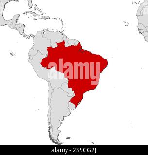 Karte von Brasilien und den nahe gelegenen Ländern, Brasilien ist rot hervorgehoben. Stock Vektor
