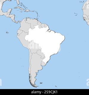 Karte von Brasilien und den nahe gelegenen Ländern, Brasilien ist weiß hervorgehoben. Stock Vektor