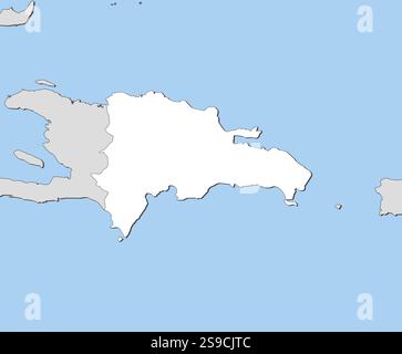 Karte der Dominikanischen Republik und der nahe gelegenen Länder, Dominikanische Republik ist weiß hervorgehoben. Stock Vektor