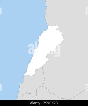 Karte des Libanon und der benachbarten Länder, Libanon ist weiß hervorgehoben. Stock Vektor
