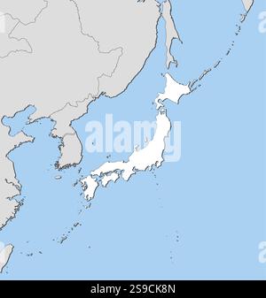 Karte von Japan und naheliegenden Ländern, Japan ist weiß hervorgehoben. Stock Vektor
