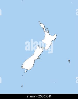 Karte von Neuseeland und den nahe gelegenen Ländern, Neuseeland ist weiß hervorgehoben. Stock Vektor