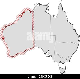 Karte von Australien mit den Provinzen wird Western Australia durch eine Schraffur hervorgehoben. Stock Vektor