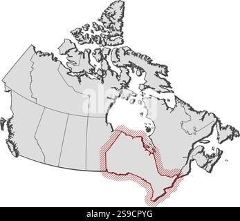 Karte von Kanada mit den Provinzen, Ontario ist durch ein Schraffur hervorgehoben. Stock Vektor