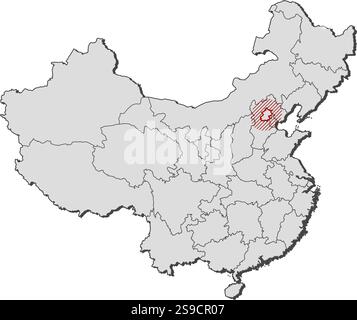 Karte von China mit den Provinzen, Peking wird durch eine Schraffur hervorgehoben. Stock Vektor
