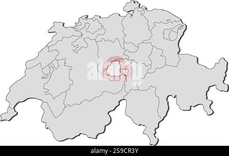 Landkarte von Swizerland mit den Provinzen, Obwalden wird durch ein Schlupfloch hervorgehoben. Stock Vektor