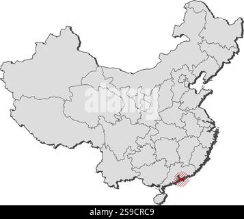Karte von China mit den Provinzen, Hongkong wird durch eine Schraffur hervorgehoben. Stock Vektor