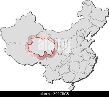 Karte von China mit den Provinzen, Qinghai wird durch eine Schraffur hervorgehoben. Stock Vektor