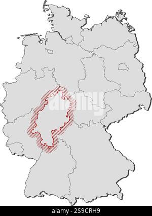 Karte von Deutschland mit den Provinzen, Hessen wird durch eine Schraffur hervorgehoben. Stock Vektor