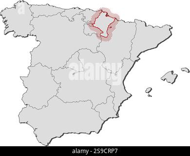 Karte von Spanien mit den Provinzen, Navarra wird durch eine Schraffur hervorgehoben. Stock Vektor
