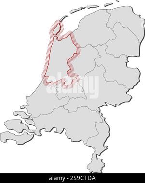 Karte der Niederlande mit den Provinzen Nordholland ist durch eine Schraffur hervorgehoben. Stock Vektor