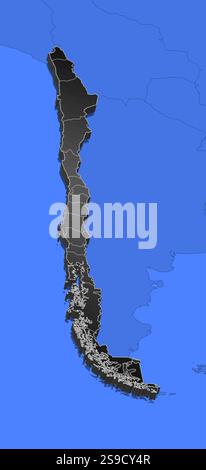Karte von Chile und benachbarten Ländern, Chile als schwarzes Stück. Stock Vektor