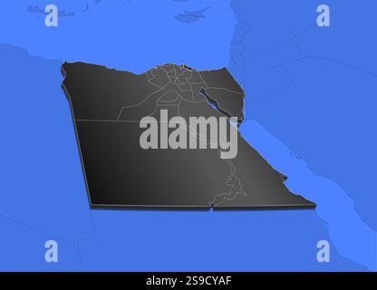 Karte von Ägypten und benachbarten Ländern, Ägypten als schwarzes Stück. Stock Vektor