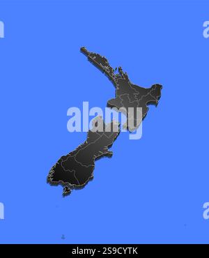 Karte von Neuseeland und benachbarten Ländern, Neuseeland als schwarzes Stück. Stock Vektor