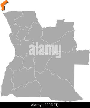 Karte von Angola mit den Provinzen, Cabinda ist orange hervorgehoben. Stock Vektor