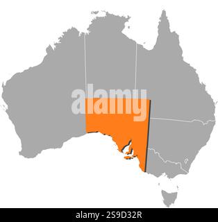 Karte von Australien mit den Provinzen, Südaustralien ist orange hervorgehoben. Stock Vektor
