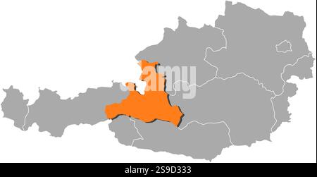 Karte von Österreich mit den Provinzen, Salzburg ist orange hervorgehoben. Stock Vektor