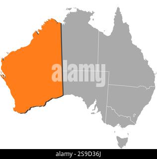 Karte von Australien mit den Provinzen ist Western Australia orange markiert. Stock Vektor