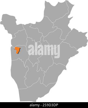 Karte von Burundi mit den Provinzen Bujumbura Mairie ist orange hervorgehoben. Stock Vektor