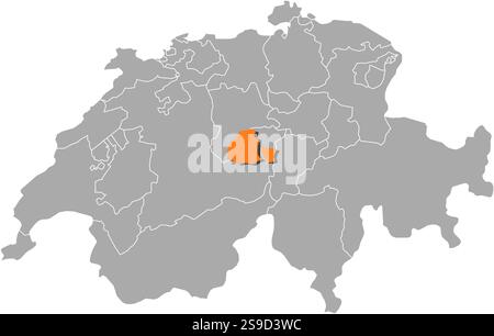 Karte von Swizerland mit den Provinzen, Obwalden ist orange hervorgehoben. Stock Vektor