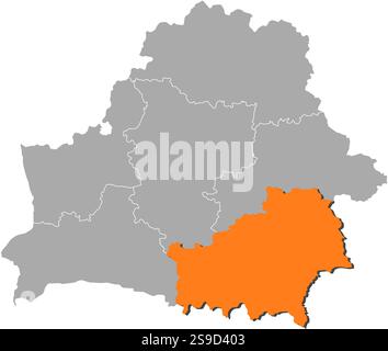 Karte von Belarus mit den Provinzen, Homiel ist orange hervorgehoben. Stock Vektor
