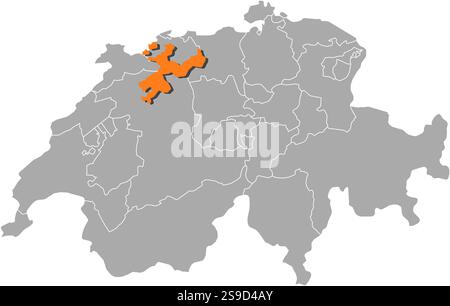Karte von Swizerland mit den Provinzen, Soleure ist orange hervorgehoben. Stock Vektor