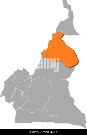 Karte von Kamerun mit den Provinzen, Northern District ist orange hervorgehoben. Stock Vektor