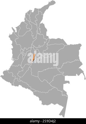 Karte von Kolumbien mit den Provinzen, Bogota ist orange hervorgehoben. Stock Vektor