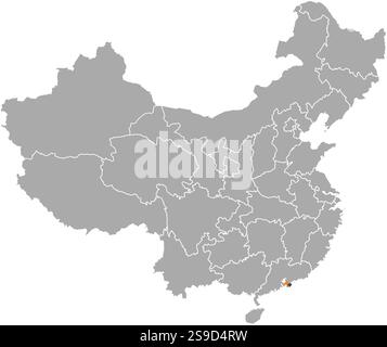 Karte von China mit den Provinzen, Hongkong ist orange hervorgehoben. Stock Vektor