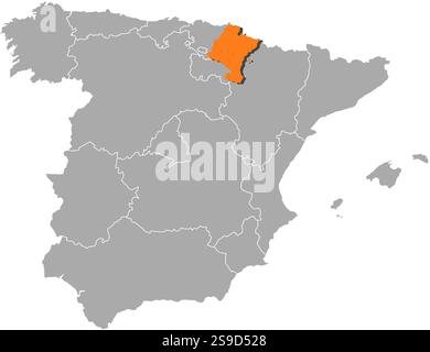 Karte von Spanien mit den Provinzen, Navarra ist orange hervorgehoben. Stock Vektor