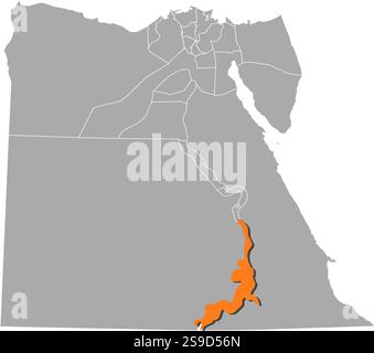 Karte von Ägypten mit den Provinzen, Assuan ist orange hervorgehoben. Stock Vektor