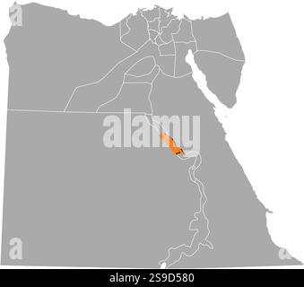 Karte von Ägypten mit den Provinzen, Sohag ist orange hervorgehoben. Stock Vektor