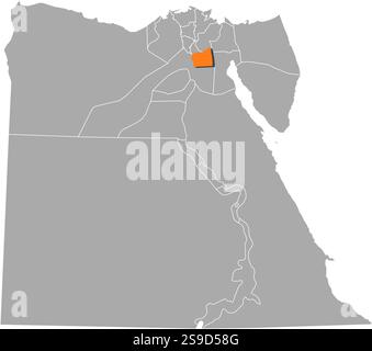 Karte von Ägypten mit den Provinzen, Kairo ist orange hervorgehoben. Stock Vektor