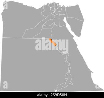 Karte von Ägypten mit den Provinzen, Asyut ist orange hervorgehoben. Stock Vektor