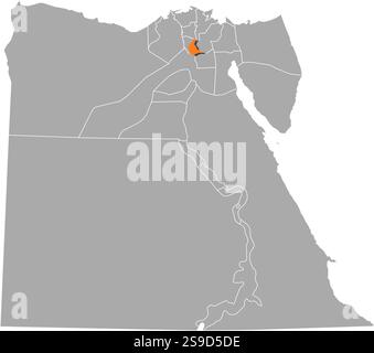 Karte von Ägypten mit den Provinzen, Qalyubia ist orange hervorgehoben. Stock Vektor