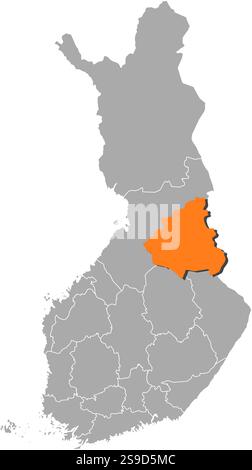 Karte von Finnland mit den Provinzen, Kainuu ist orange hervorgehoben. Stock Vektor