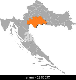 Karte von Kroatien mit den Provinzen Sisak-Moslavina ist orange hervorgehoben. Stock Vektor