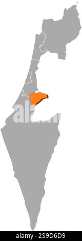 Karte von Israel mit den Provinzen, Jerusalem ist orange hervorgehoben. Stock Vektor