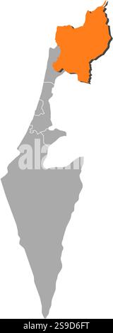 Karte von Israel mit den Provinzen, nördlicher Bezirk ist orange hervorgehoben. Stock Vektor