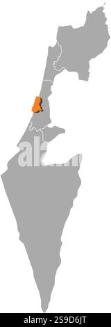 Karte von Israel mit den Provinzen Tel Aviv ist orange hervorgehoben. Stock Vektor